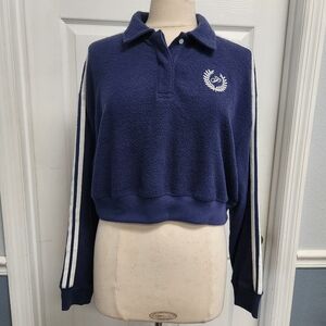 Victoria's Secret PINK Womens Fleece Cropped Polo Sweatshirt.Midnight Navy